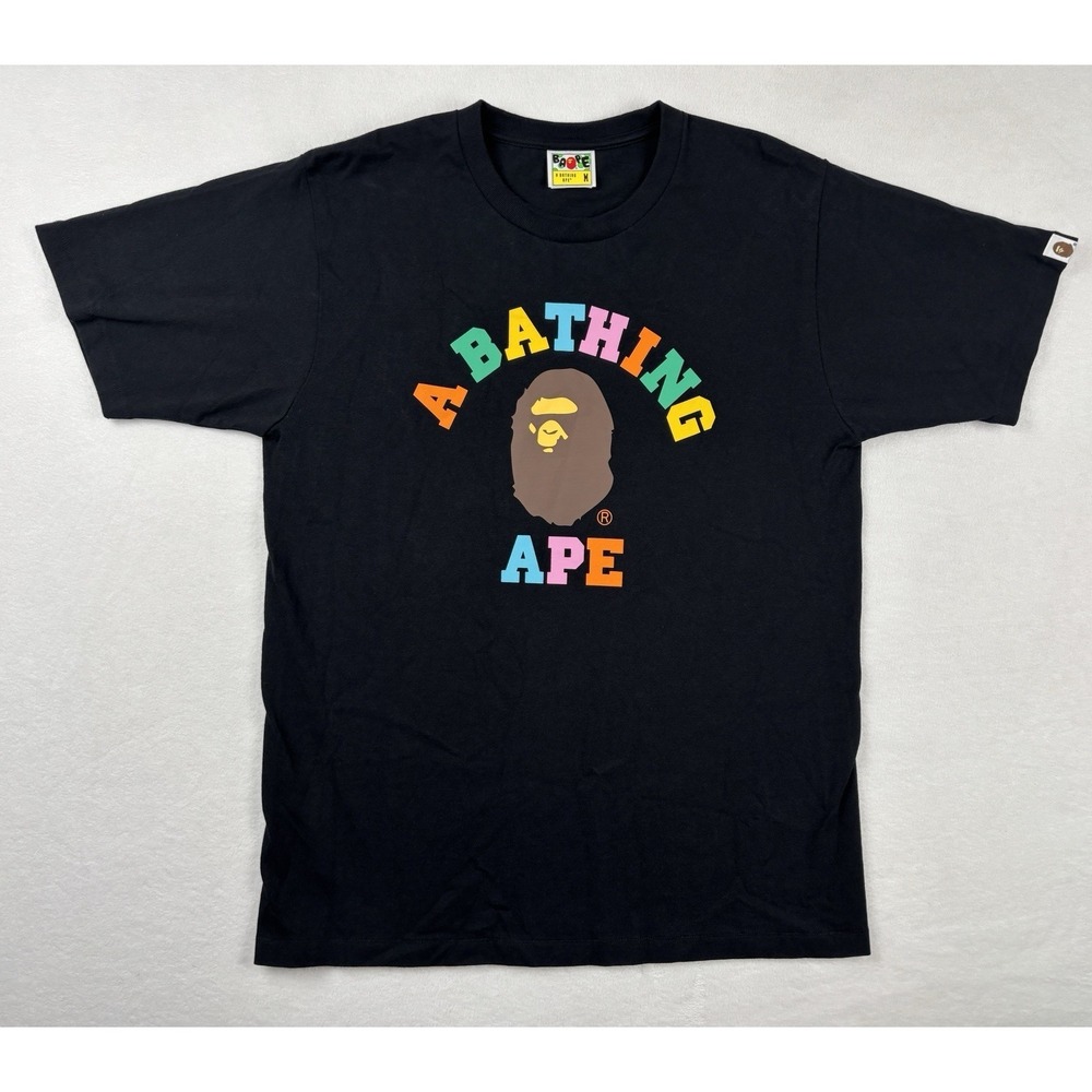 Bape A Bathing Ape Rainbow Logo Black T Shirt Men's Size M Japan Streetwear